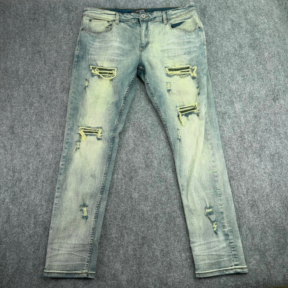 Serenede Jeans Mens 40x32 Light Blue Skinny Distressed Ripped Stretch